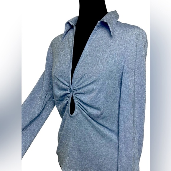 Brand: Zara, size: L, stretch blouse, shiny blue color. - Picture 3 of 9